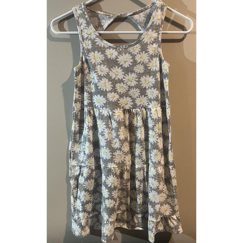 So Butterfly Tank Dress Girls Size 10 Sleeveless Grey Flowers Summer Racerback